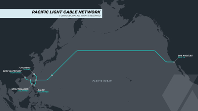 跨太平洋海底光纤网（PLCN）全长约1.2万公里。（图片来源：Pacific Light Data Communication脸书截图）