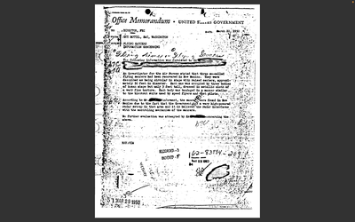 2011年美国联邦调查局（Federal Bureau of Investigation，简称FBI）将一批陈年文件解密上网（vault.fbi.gov），最瞩目的是一份由华盛顿办事处负责人赫特在1950年写给局长、题为“飞碟”的官方备忘录。